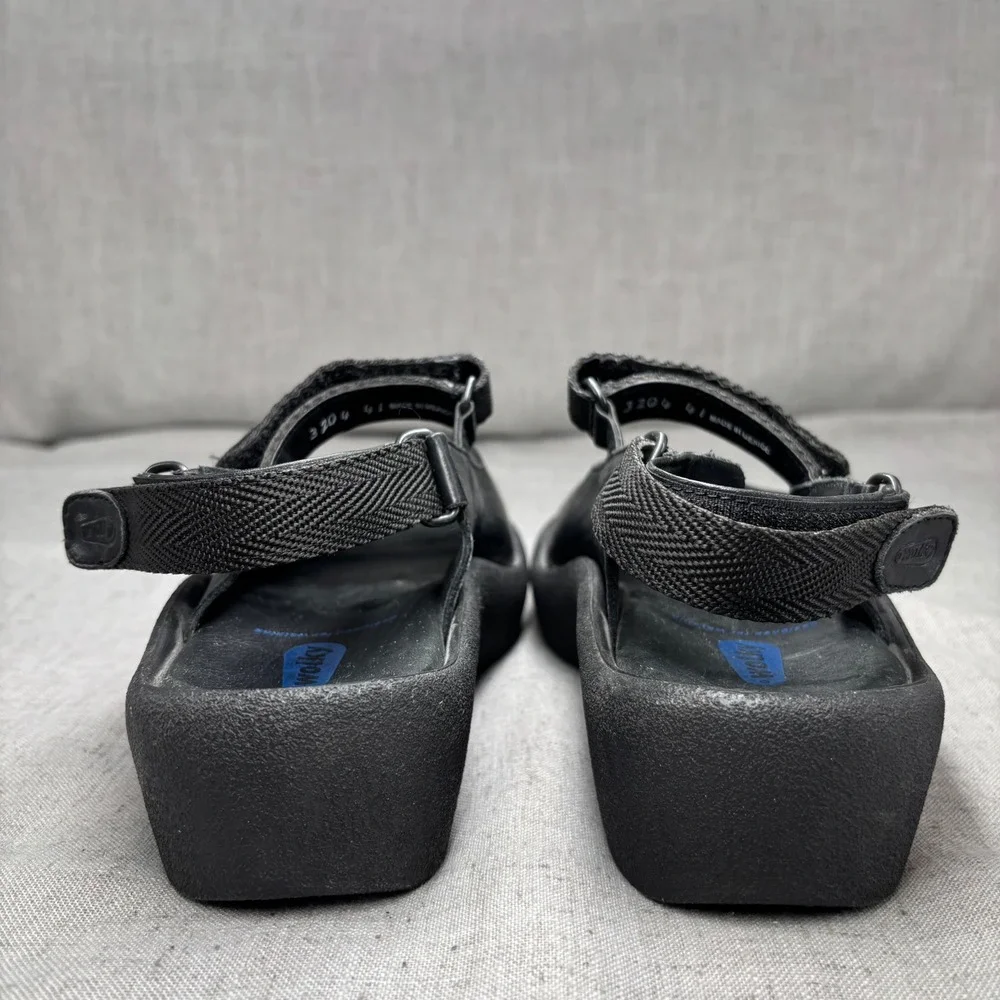 Wolky Jewel Black Leather Platform Sandals Adjustable Strap Women's Size EU 41
